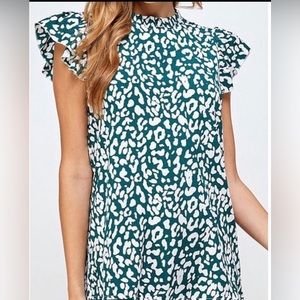 Leopard print Teal blouse- New